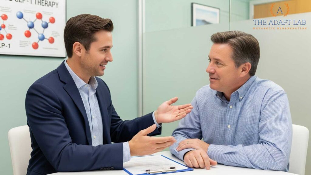 Doctor consulting with a patient about GLP-1 therapy, emphasizing personalized medical guidance for weight loss in San Diego. 