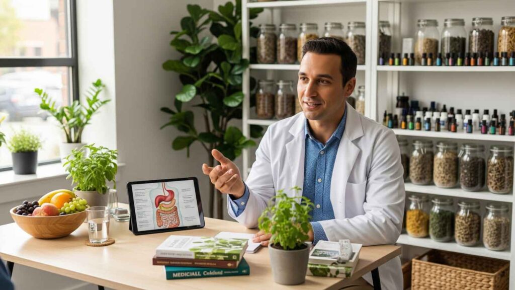 Doctor at The Adapt Lab discussing holistic treatment options that combine GLP-1 therapy with nutrition and lifestyle plans for sustainable results.