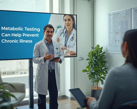 A doctor presenting information on metabolic testing to a patient.