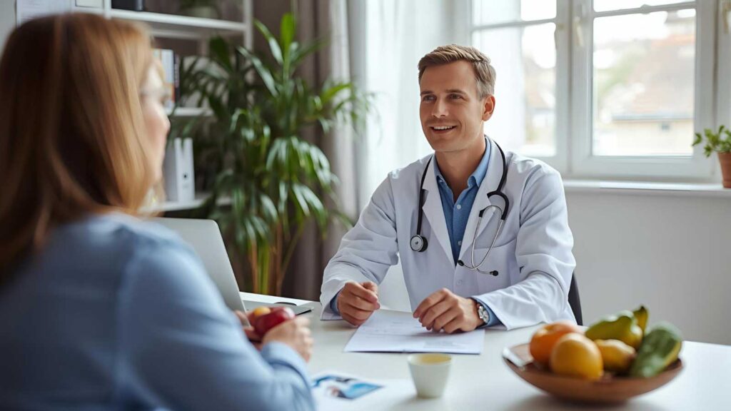 A patient and doctor discuss a personalized weight loss plan.