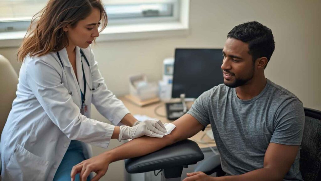 Naturopathic doctor discussing weight management progress with a patient.