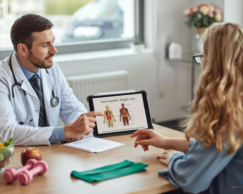 A doctor explaining to a patient the naturopathic approach to weight loss.