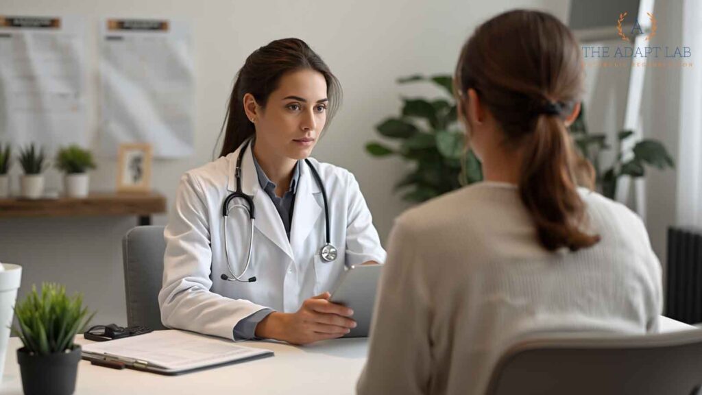 A doctor discusses treatment plans with a patient for weight management and metabolic health.
