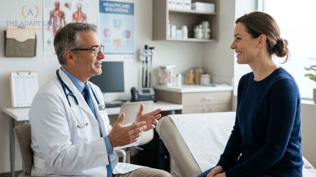 Doctor explaining metabolic health plan to patient.
