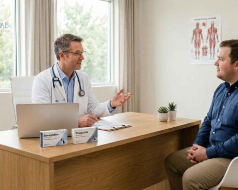 Doctor explaining semaglutide and tirzepatide treatments.