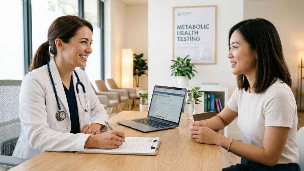 Doctor discussing metabolic health testing results with a patient.